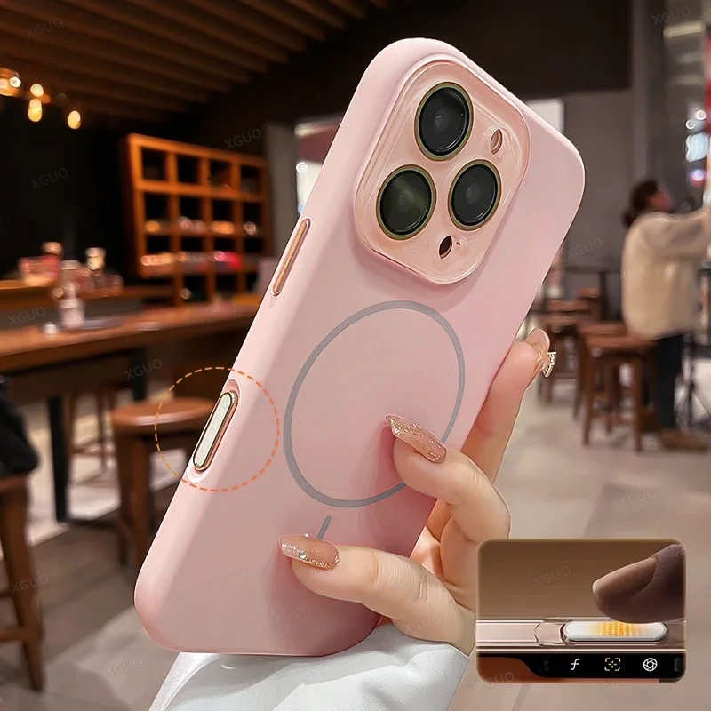 Fashion Liquid Silicone Full Glass Lens Protect Magnetic Case For iPhone 16 15 14 13 11 Pro Max 16 Plus For Magsafe Soft Cover