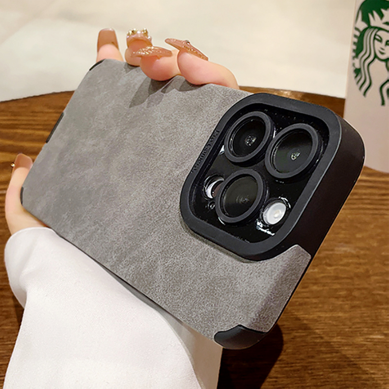 New Fashion Fur Leather Soft Phone Case For iPhone 15 14 13 12 11 Pro Max 15 Plus Lens Protection Silicone Bumper Soft Cover