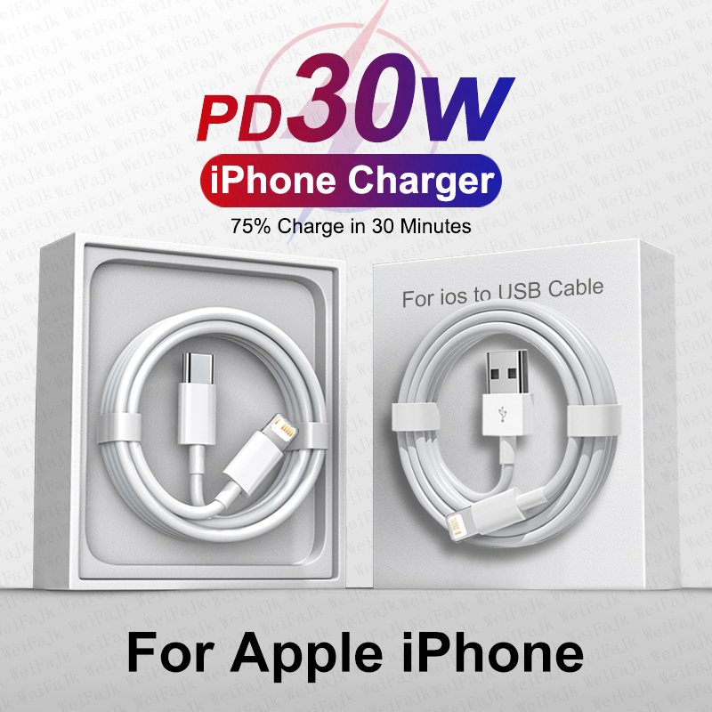 For Apple Original 30W Fast Charging Charger Cable For iPhone 11 12 13 14 Pro Max X XR 8 Plus USB Type C Lightnings Charge Cable