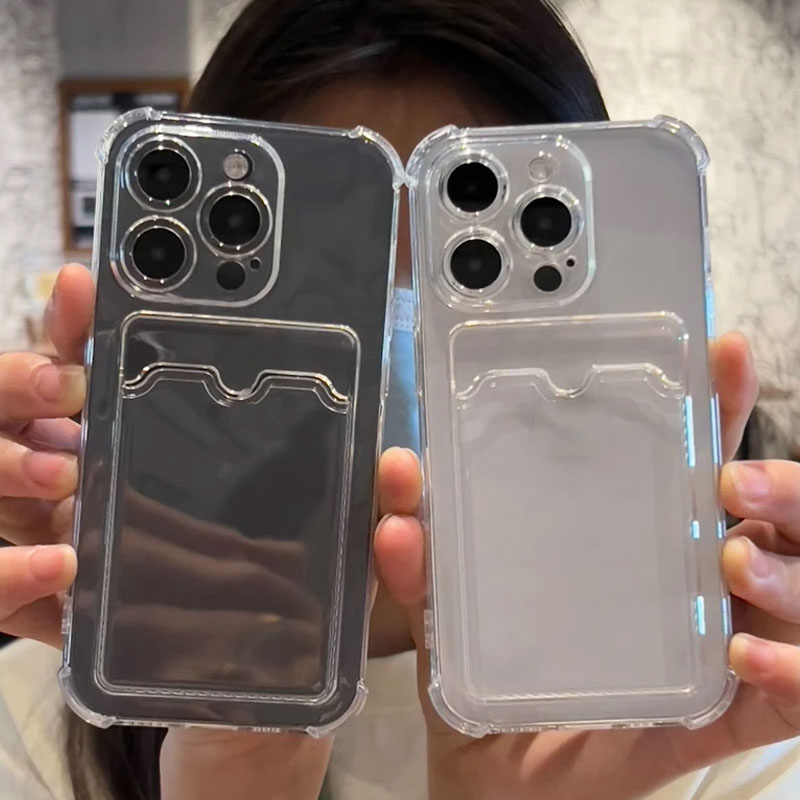 Luxury Soft Card Bag Phone Case For iPhone 16 15 14 13 12 11 Pro Max Mini X XS Max XR 7 8 Plus Transparent Wallet Bumper Cover